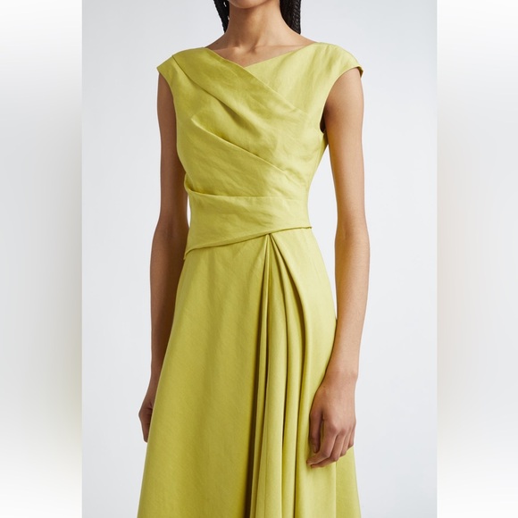NWT Lafayette 148 New York Silk Linen Draped Wrap Dress Chartreuse Size 8 - Picture 4 of 14